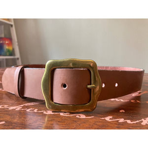 M Vintage Chunky Gold Belt Buckle Brown Genuine Leather Belt Modern Western
